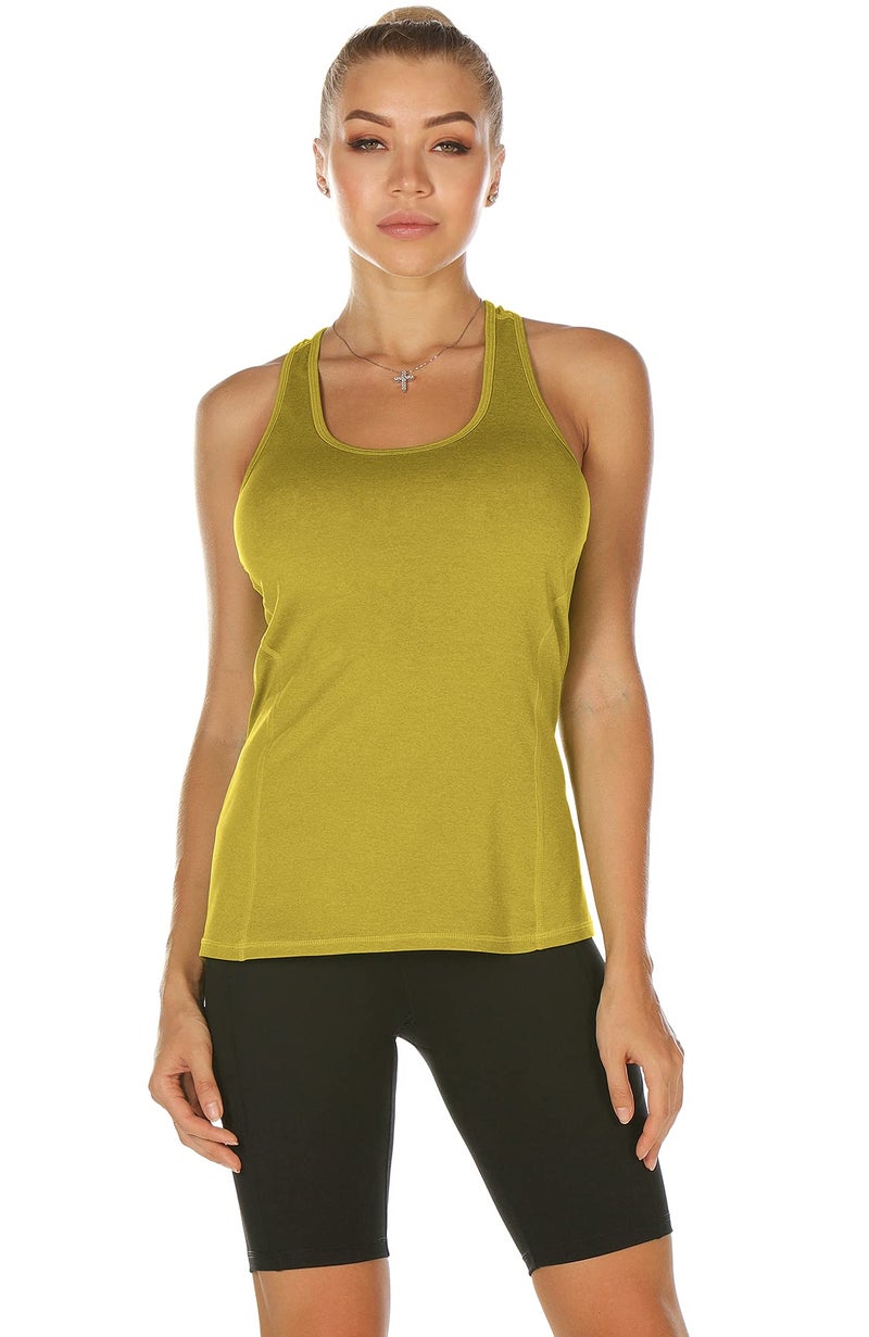 icyzone Workout Tank Tops for Women - Racerback Athletic Yoga Tops, Running Exercise Gym Shirts(Pack of 3) (XL, Mustard/Lilac Snow/Teal) - Image 2